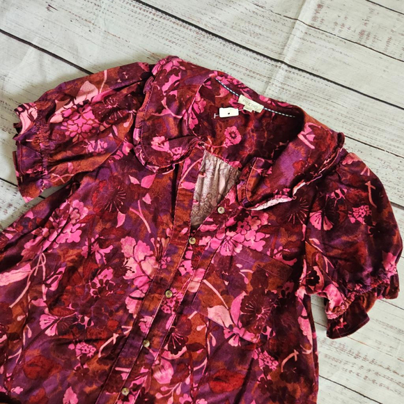 Pilcro Anthropologie Keira Corduroy Pink Floral Puff Sleeve Girly Mini Dress NWT - Picture 3 of 7